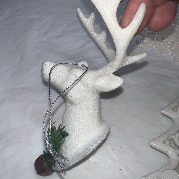 Set of Four Winter Wonderland White and Sparkle Ornaments - Picture 4 of 8